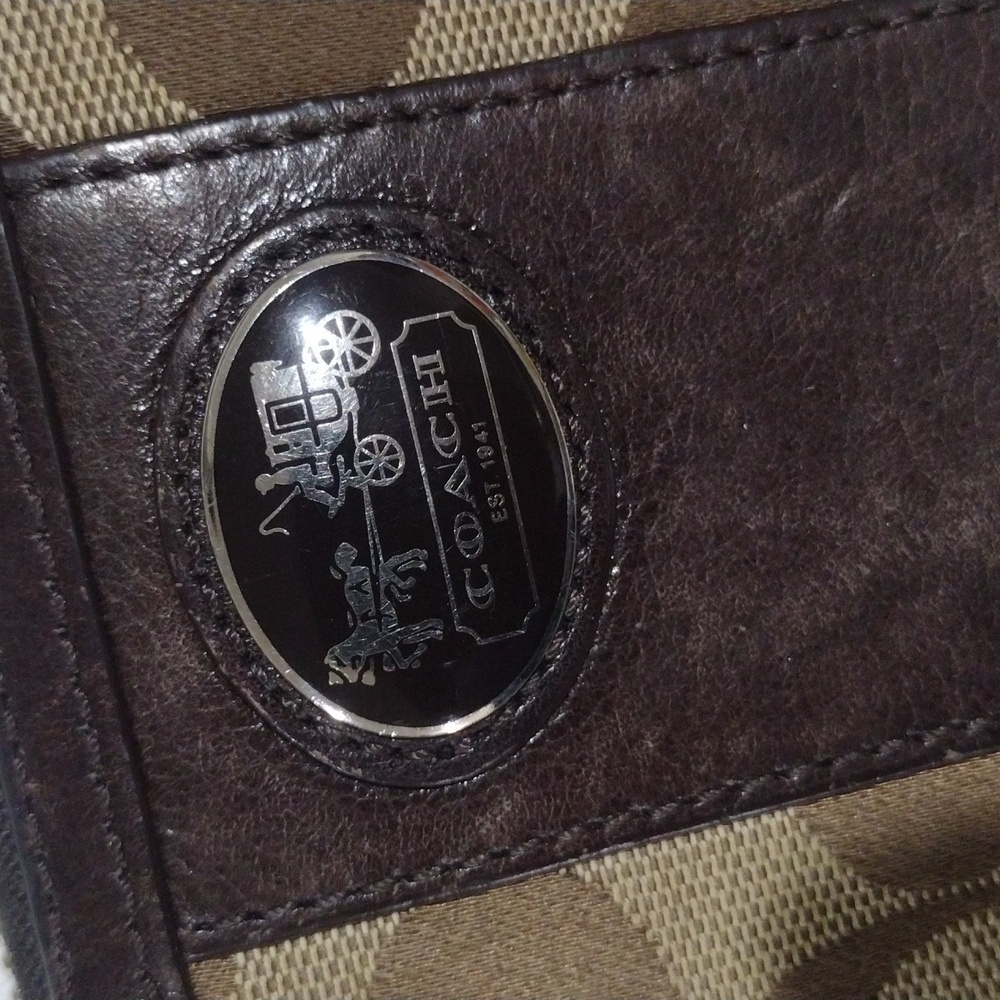 Coach Brown Canvas & Leather Trim Long Wallet – Round Zipper, Signature Logo - Picture 3 of 14